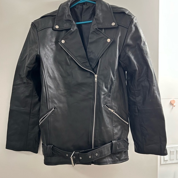 Real Leather Biker Jacket Size S (unbranded) like new - Picture 1 of 10